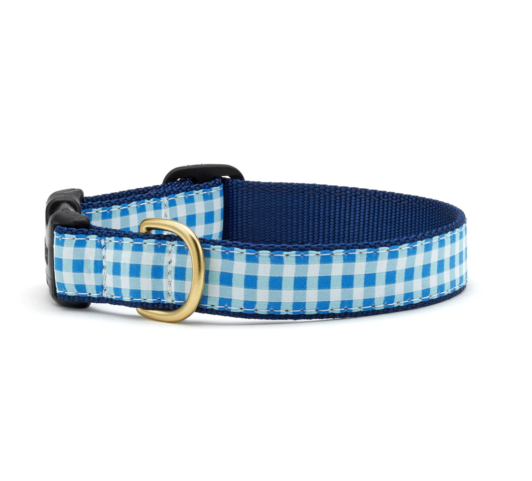 Blue Gingham Dog Collar